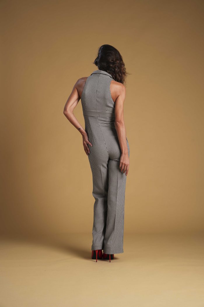 Jumpsuit Giorgiana in tessuto pied de poule bianco e nero - immagine 2