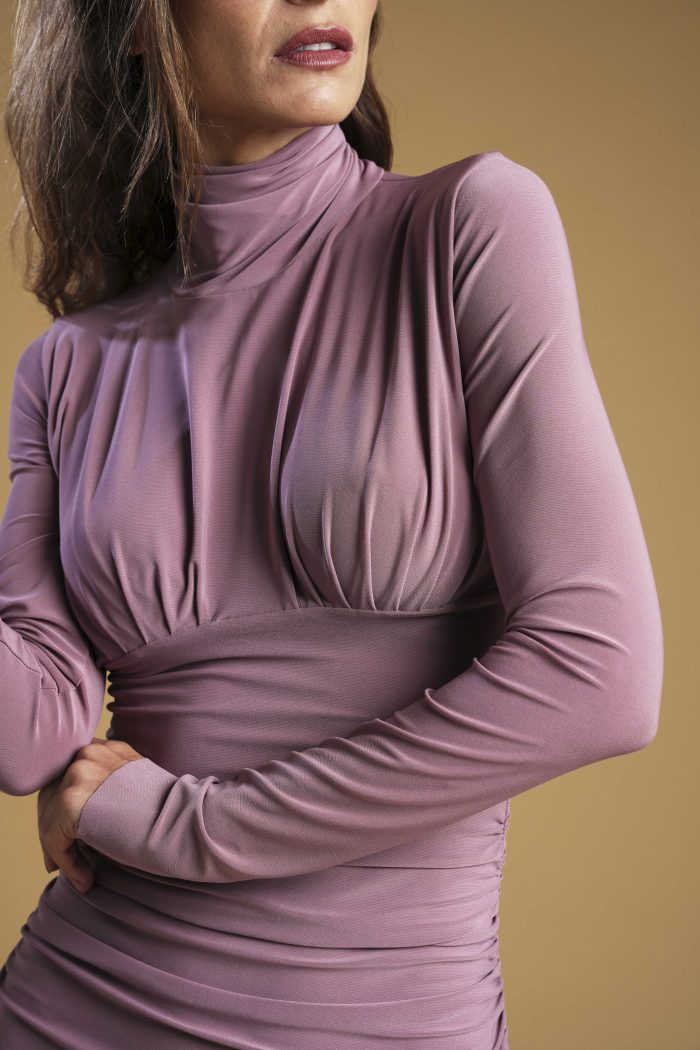 Jersey dress Blondye a collo alto avvolgente Blush - immagine 3