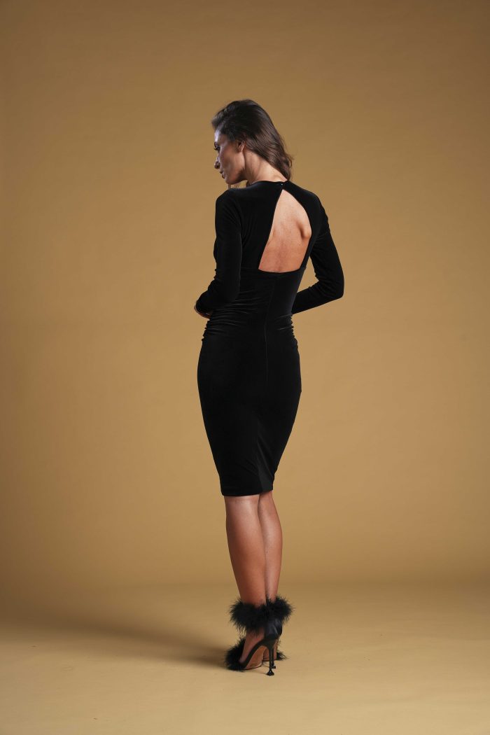 Jersey dress Biby manica lunga girocollo con schiena nuda Velvet Nero - immagine 2
