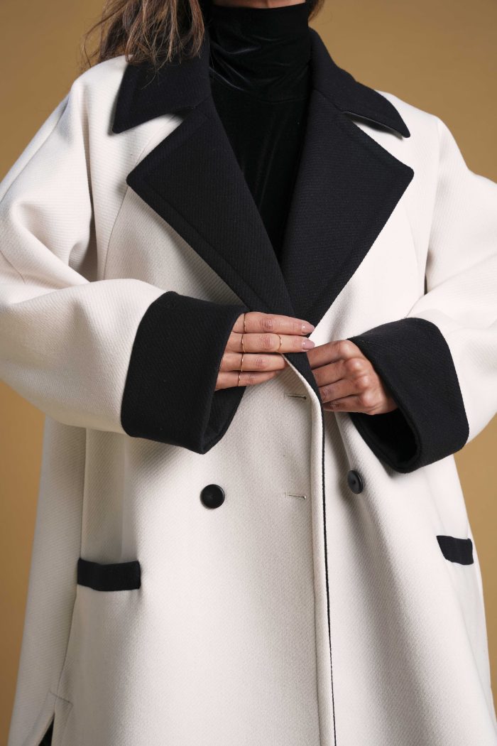 Cabanne Gyanni cappotto over size doppio petto bicolore taglia unica - immagine 3