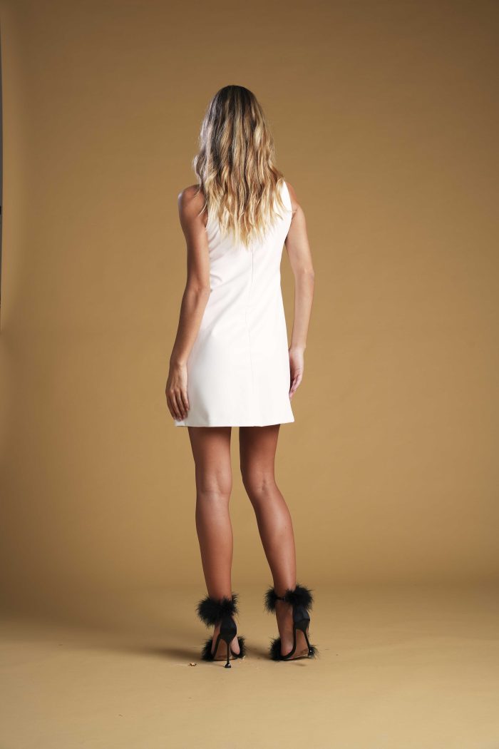 Abito Doris corto anni 60' Bianco in tessuto Nappato doppiato in satin stretch - immagine 2