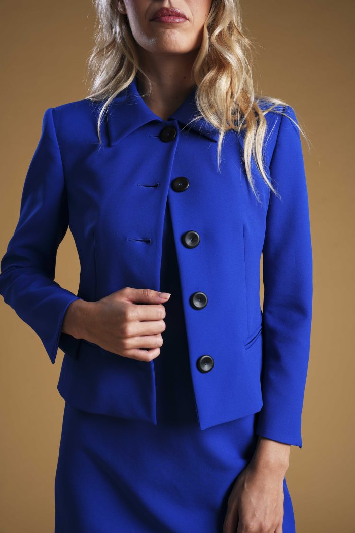 Giacca Greta corta di colore Bluette in tessuto top cady - immagine 3