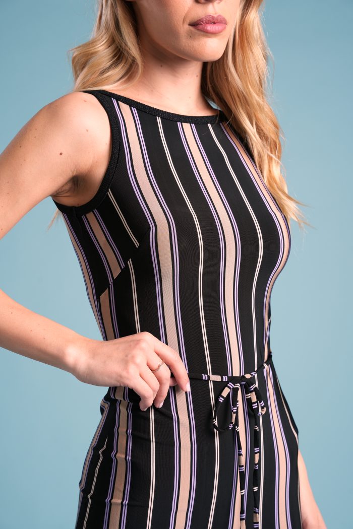 Jersey Dress GENNY in Jersey rigato NERO LAVANDA - immagine 3