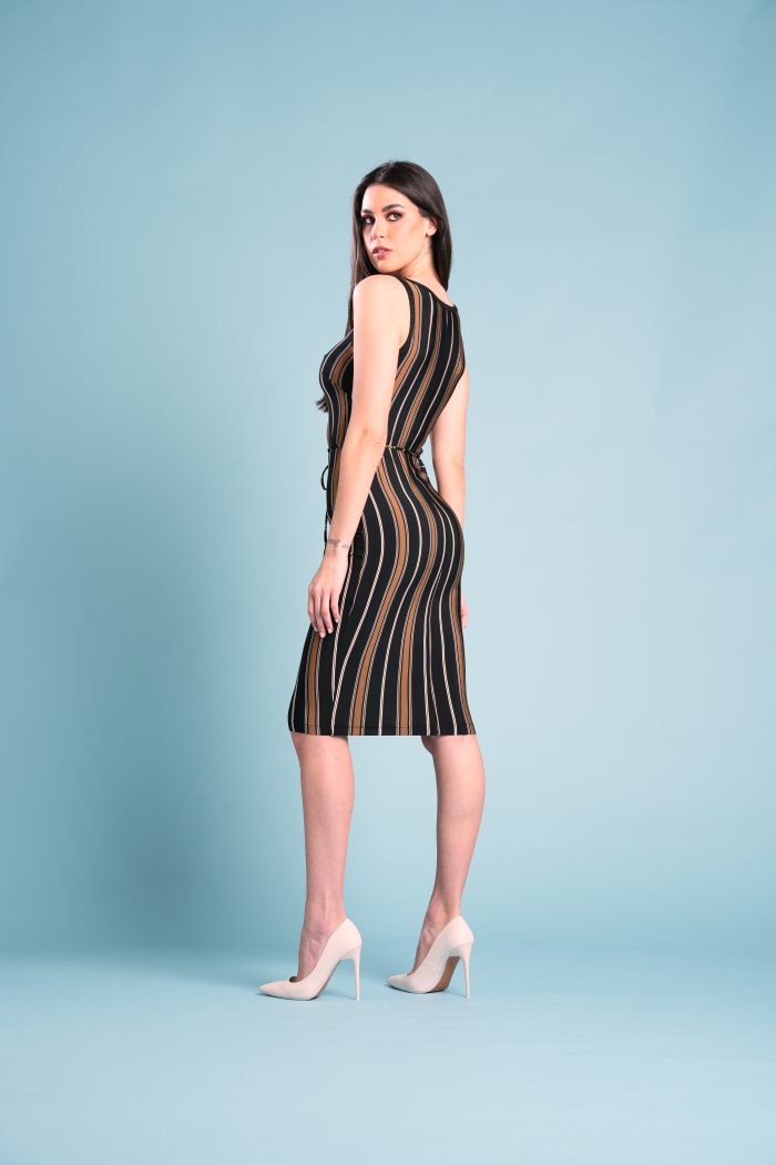 Jersey Dress GENNY in Jersey rigato NERO CAMEL - immagine 4